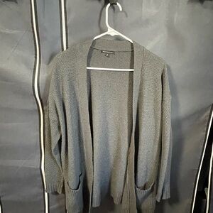 Gray Open-Front Cardigan Sweater